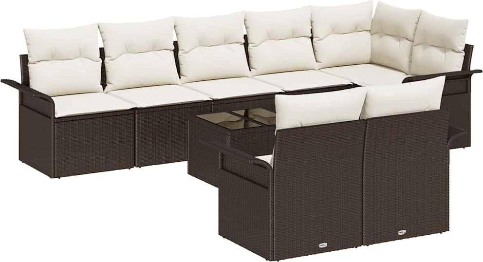 Rattan lounge Gartensofa Set 9 Stk Braun Poly-Rattan Lounge-Set
