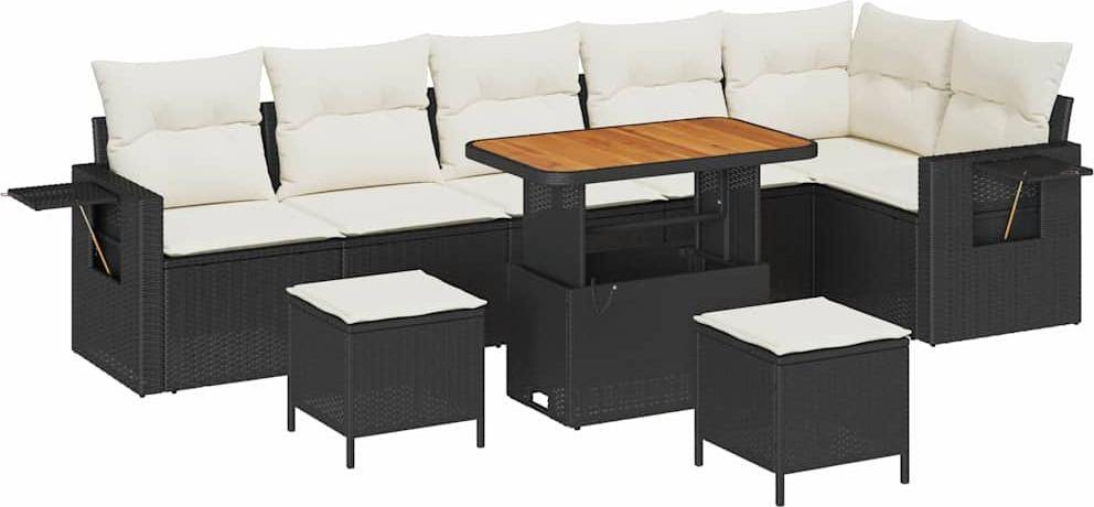 Rattan lounge Gartensofa Set 9 Stk Schwarz Poly-Rattan Lounge-Set