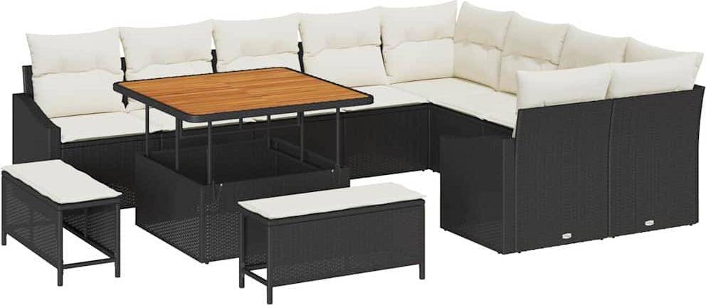 Rattan lounge Gartensofa Set 12 Stk Schwarz Poly-Rattan Lounge-Set