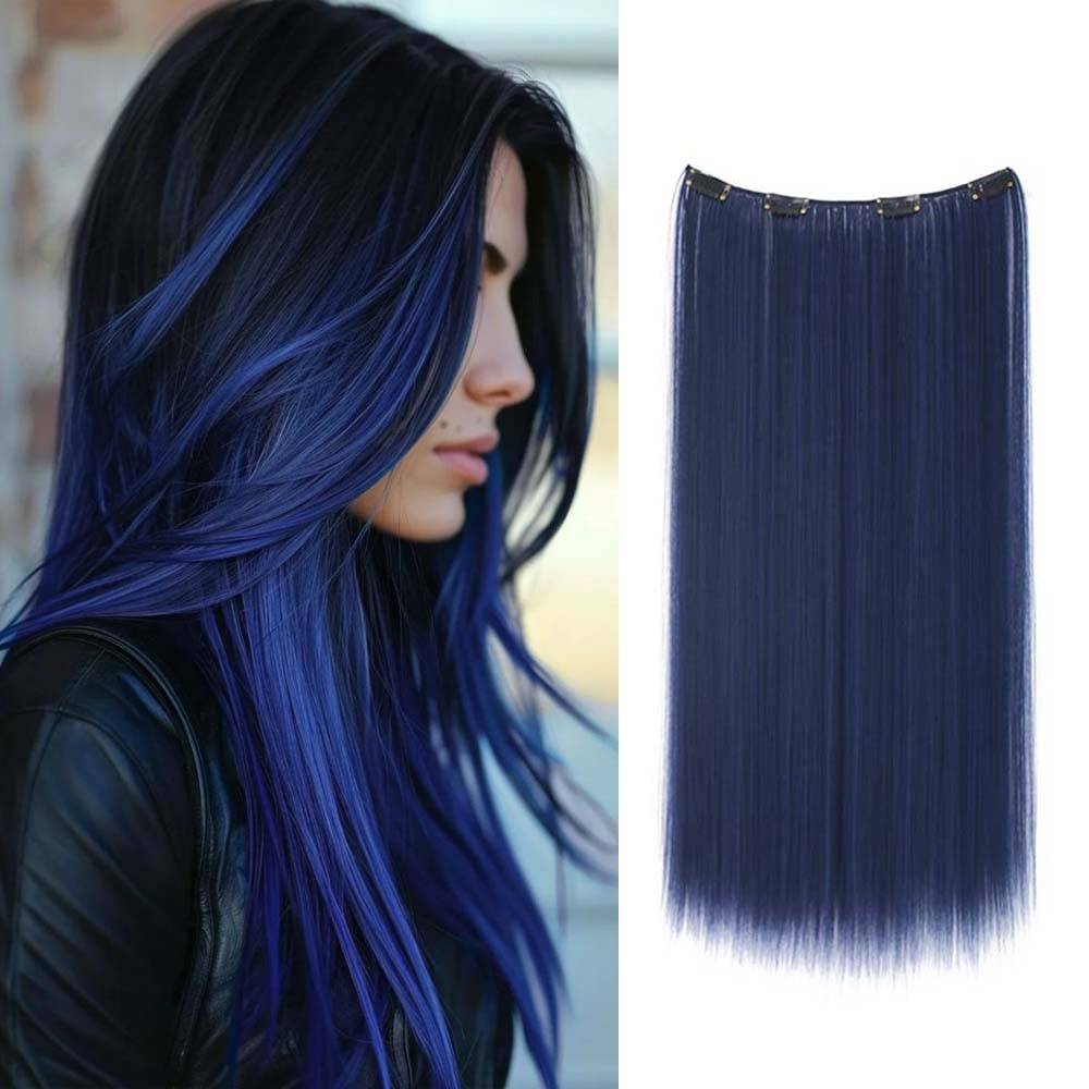 Hair extensions 22 Inch Long Straight Synthetic Clip-In Hair Extensions - Blue