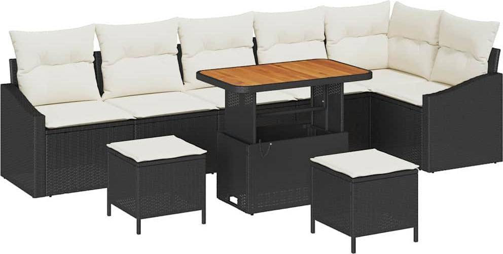 Rattan lounge Gartensofa Set 9 Stk Schwarz Poly-Rattan Lounge-Set