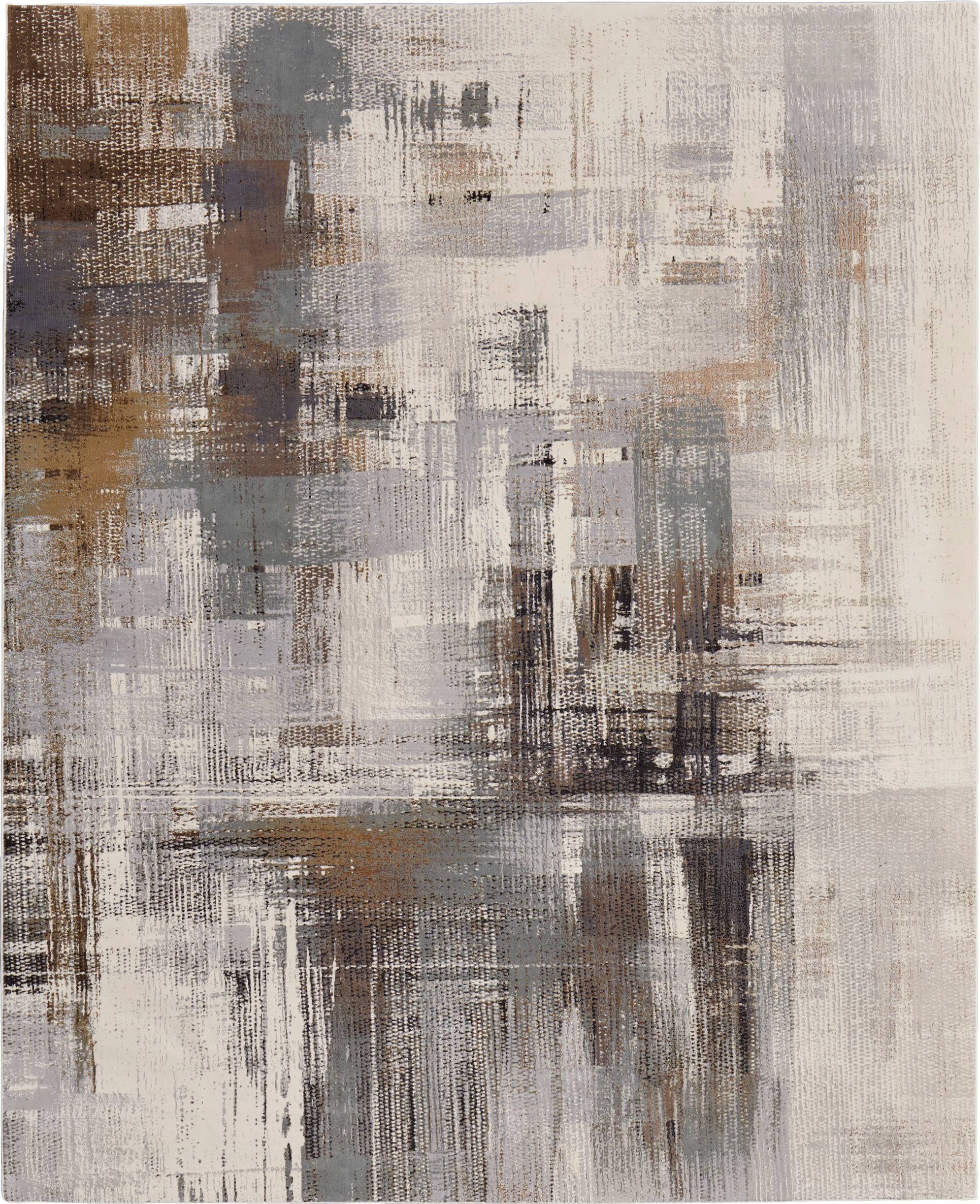 Grand Bazaar Takara Machine Made Abstract Rug 3 x 10 ft White, Gray