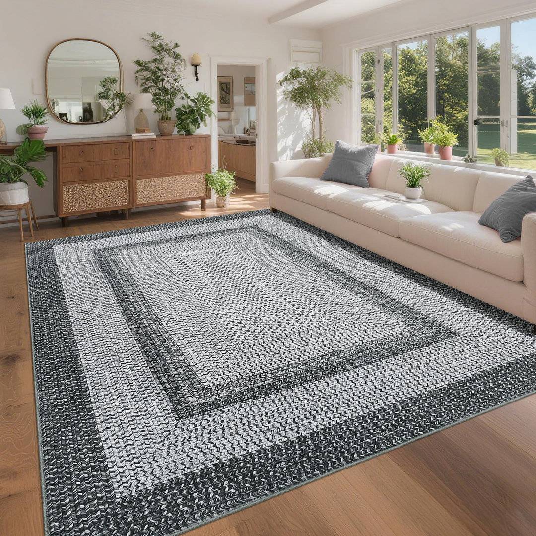 Brayden Studio Rectangular Striped Area Rug 182.88 x 274.32 cm Grey cm