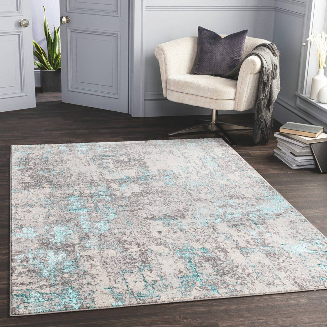 17 Stories Abstract Area Rug Rectangle 200 x 275 cm Blue