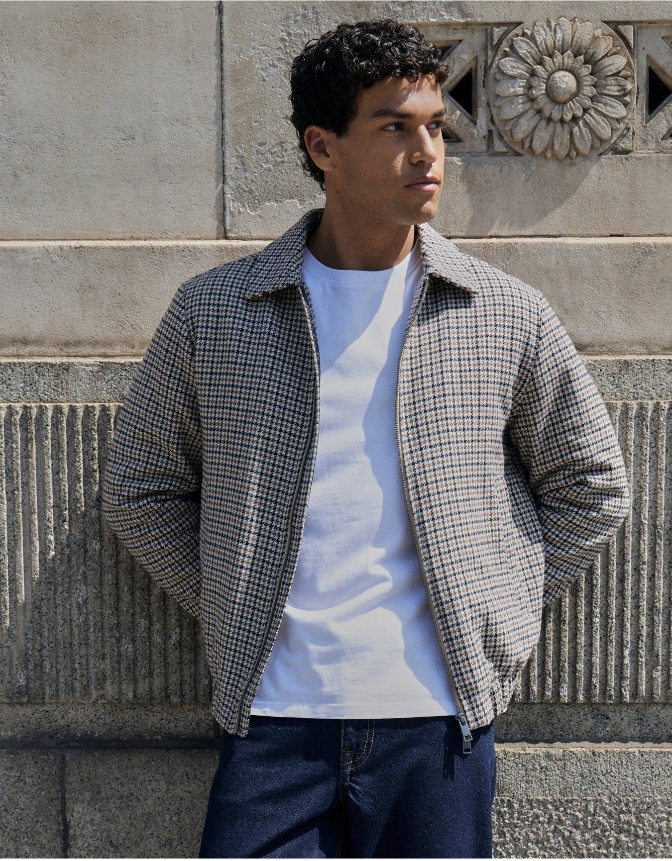 Faux Wool Collared Jacket - Brown Check