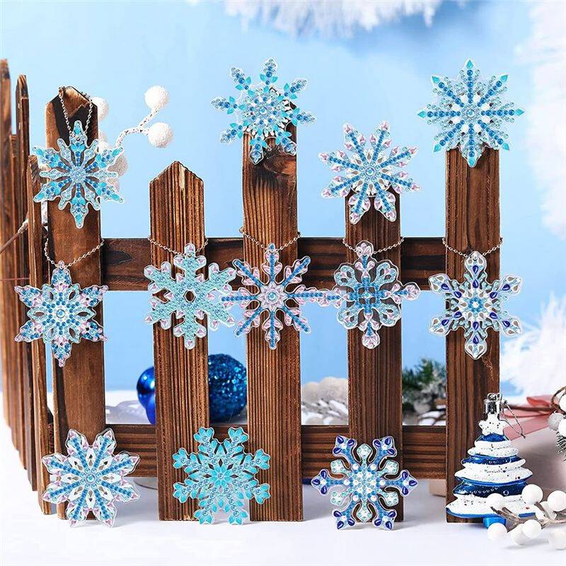 12PCS Diamond Painting Snowflake Keychain Kit