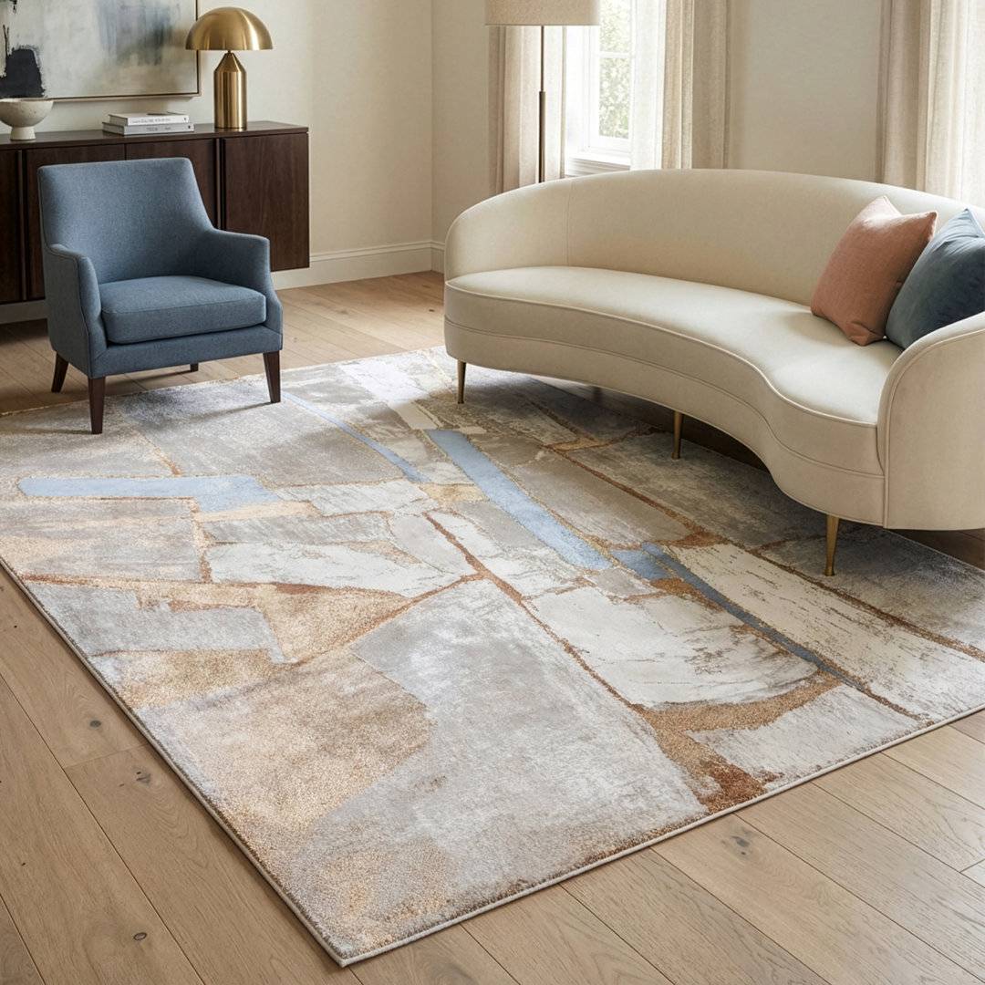 Ebern Designs Abstract Area Rug Rectangle 120 x 160 Beige cm