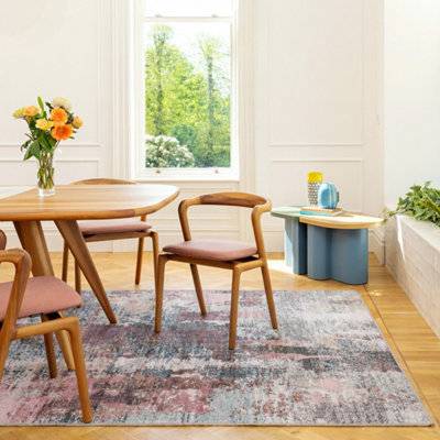 Loomed Blue Multi Colour Abstract Machine Rug 240 cm x 330 cm Multicolour, Pink