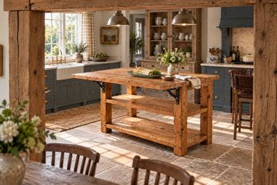 B&Q Evermont Extendable Kitchen Island With Foldable Table Breakfast Bar Rustic Island