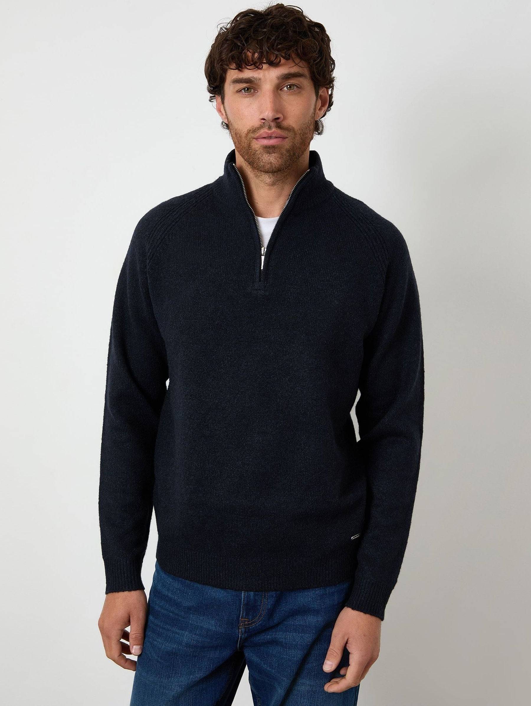 Blue Raglan Rib Quarter Zip Knitted Jumper
