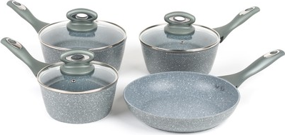 Salter Pan Set 4PC Non Stick Marblestone Grey Cookware Set