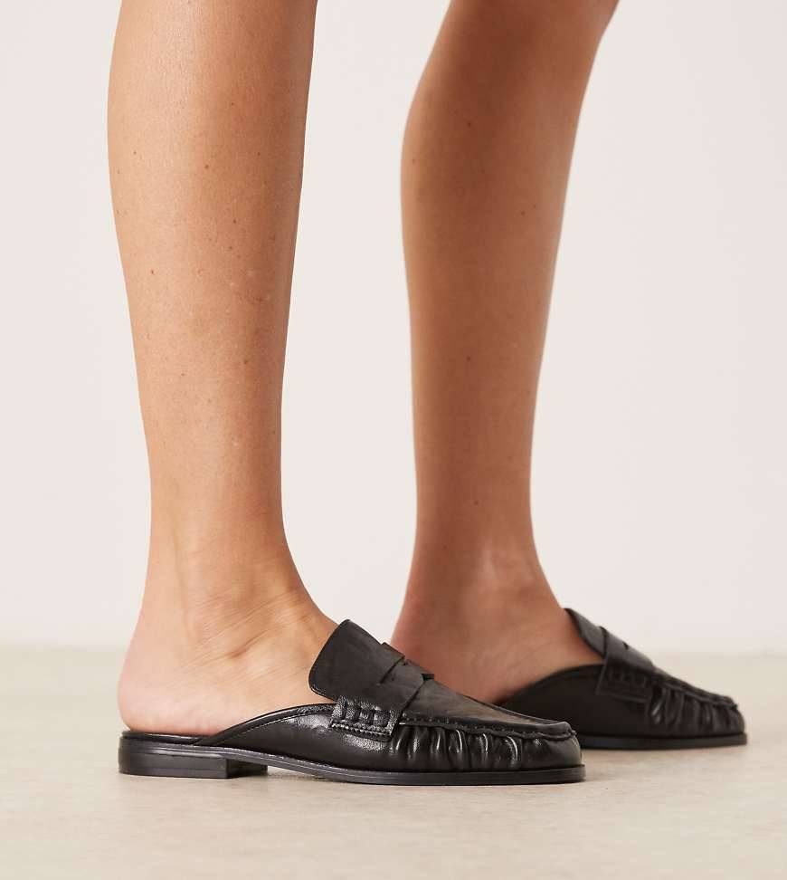 ASOS DESIGN Wide Fit Mouse Loafers Med Rynkedetaljer - Sorte