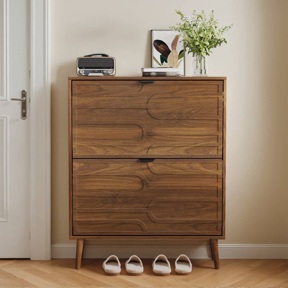 Merax Walnut Shoe Storage Cabinet 80cm Shoe Rack