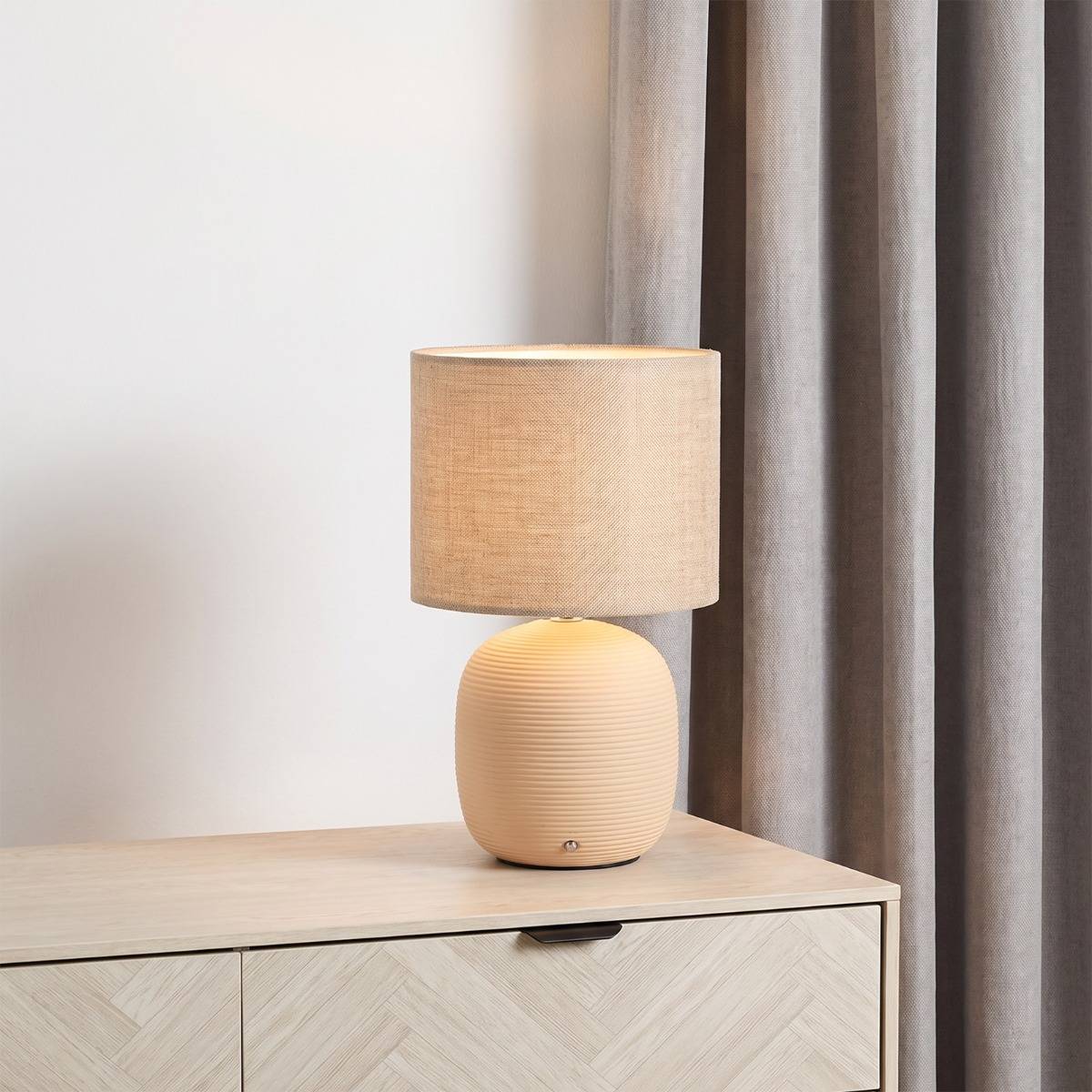 OHS Ribbed Base Rechargeable Lamp Natural Table Lamp