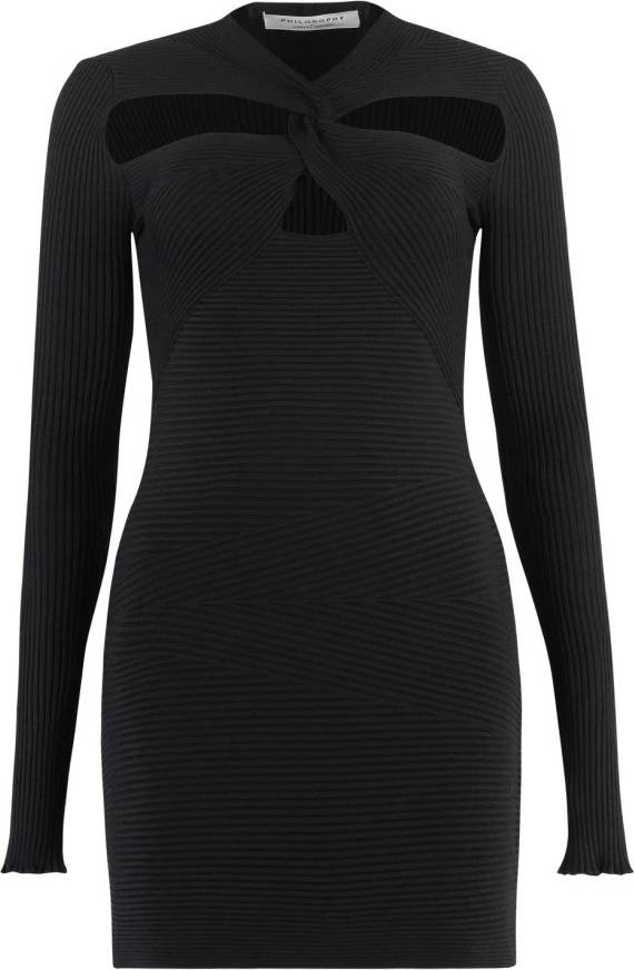 Philosophy Mini Robe Côtelée À Découpes - Noir