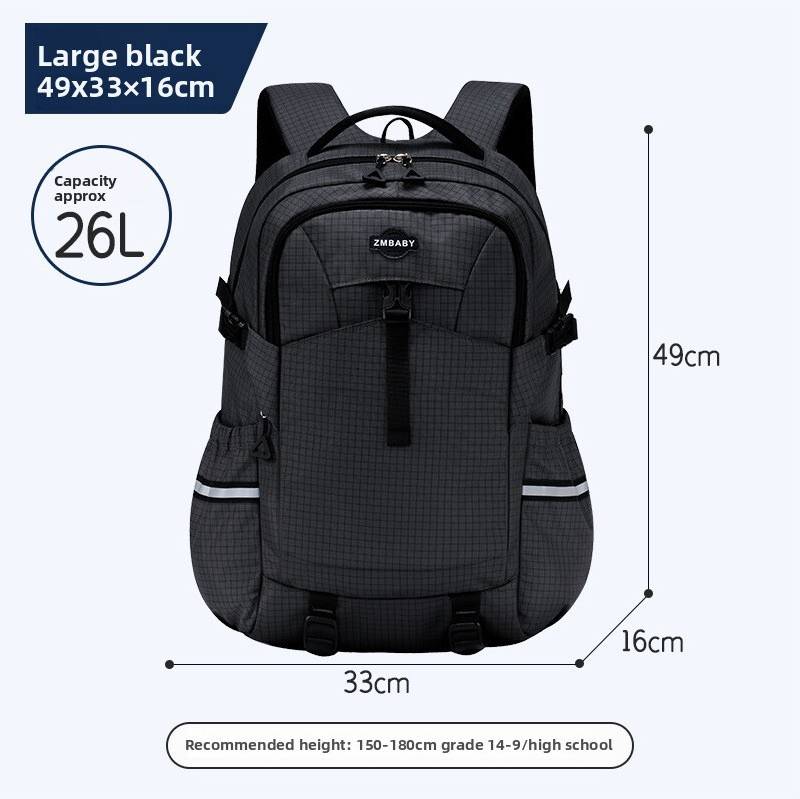 Nylon Backpack With Large Storage Check Pattern - Black