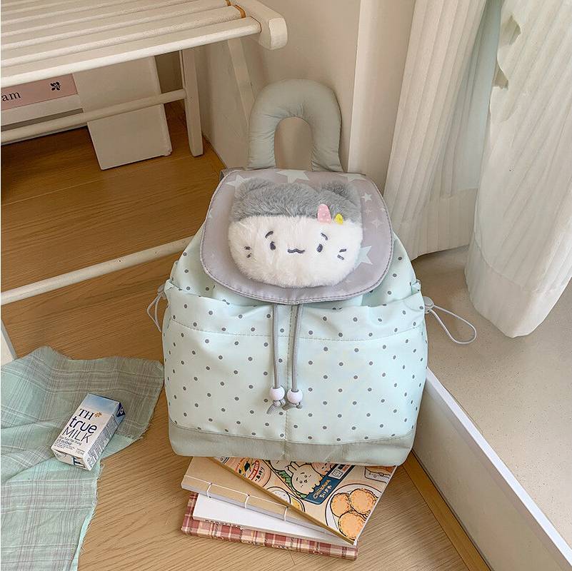Animal Style Nylon Backpack With Drawstring Closure - Green