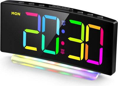 B&Q Curved Led Digital Alarm Clock With Rgb Light