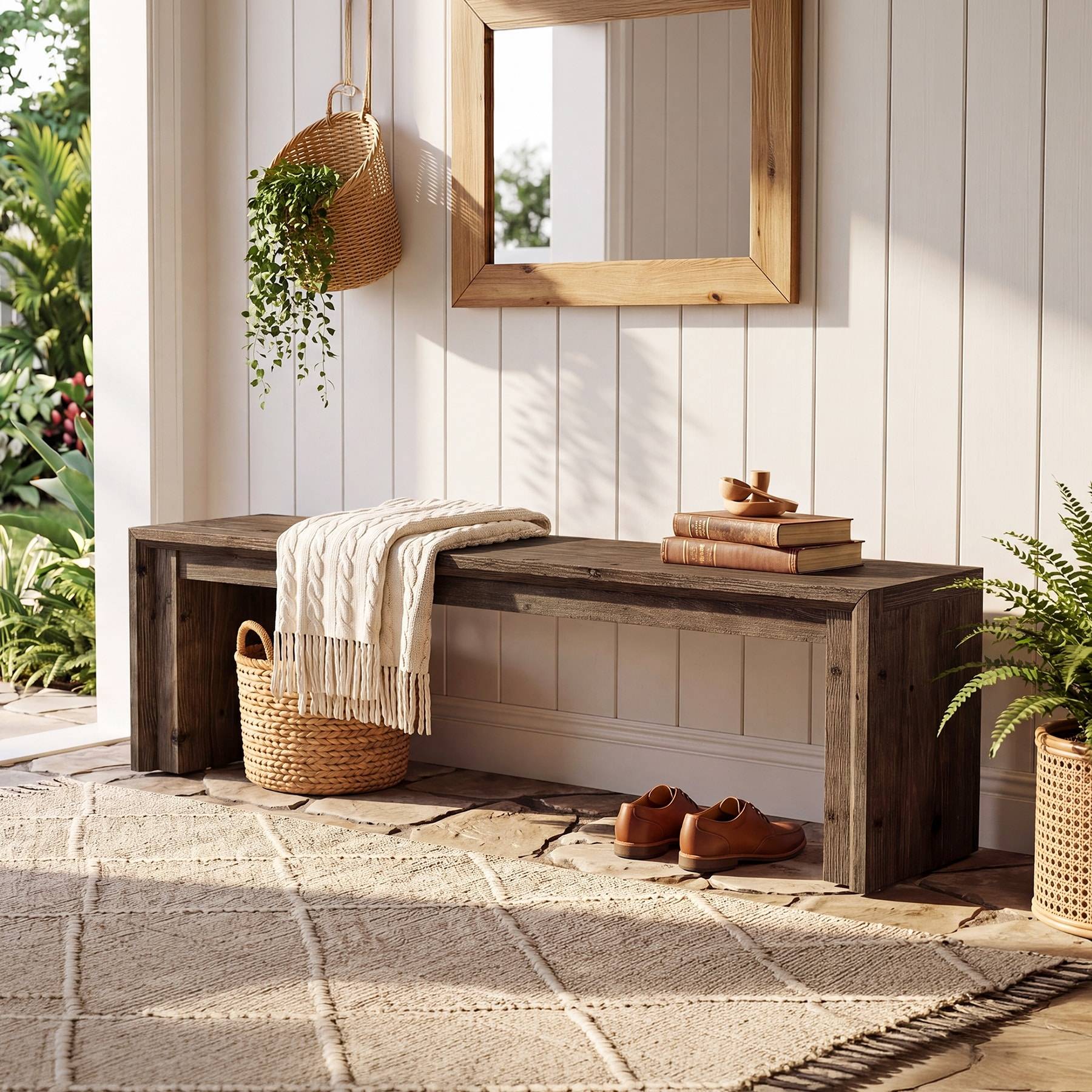63 Inch Solid Wood Bench