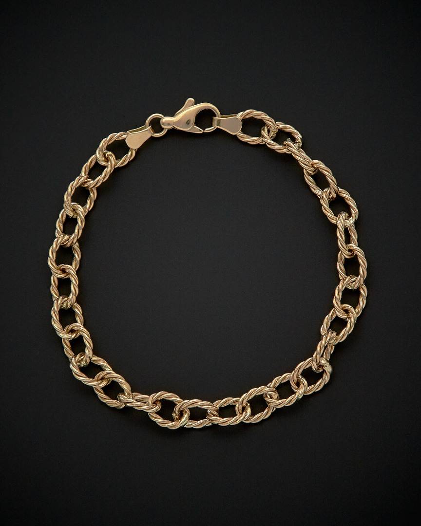 Italian Gold Ribbed Rolo Link Bracelet