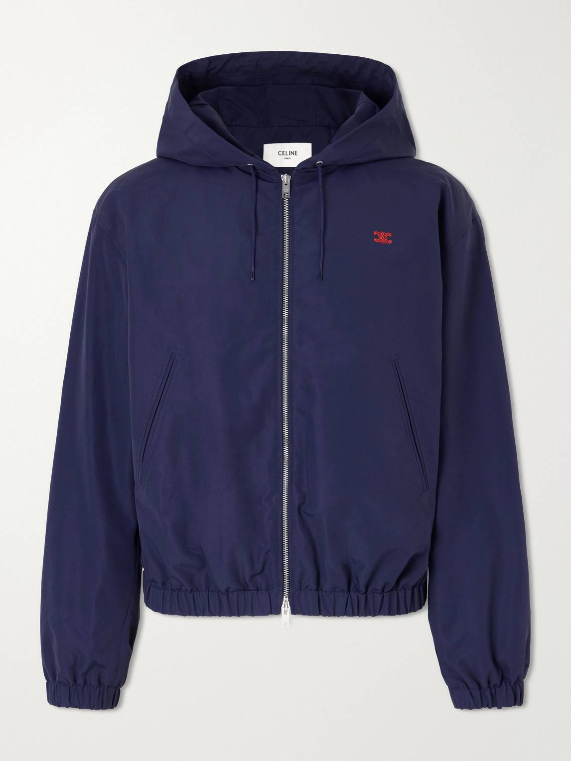 Celine Hooded Triomphe Embroidered Shell Jacket - Blue