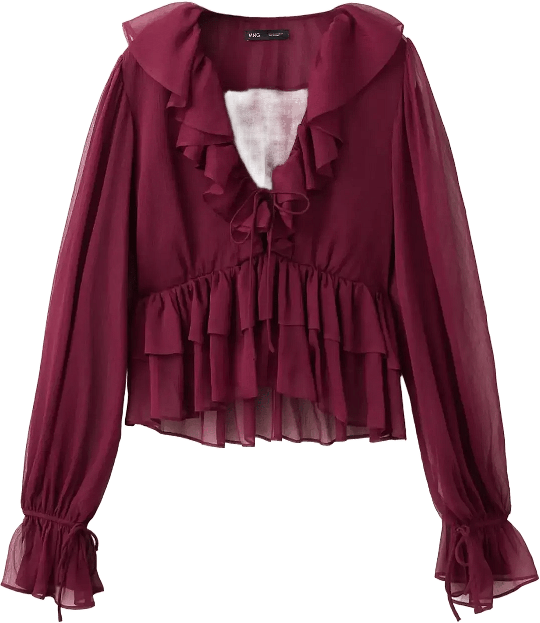 Mango Fluid Ruffled Blouse - Burgundy