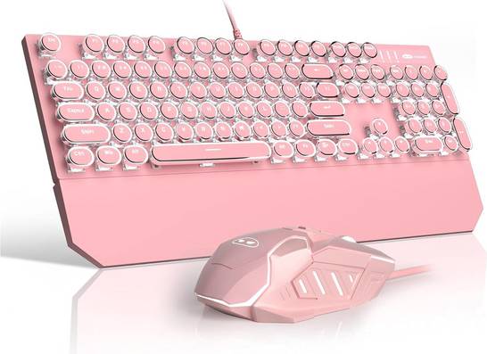 Gaming keyboard pink Piskekat Retro Pink Typewriter Style Keyboard Mouse Combo