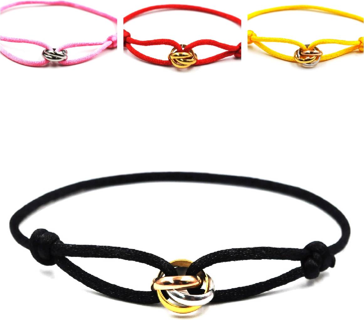 Titanium Steel Lover Three Circles Colorful Rope Bracelet - Custom