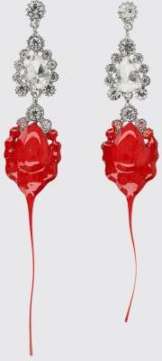 Ottolinger Dangle Earrings Metal Inset Rhinestones - Red