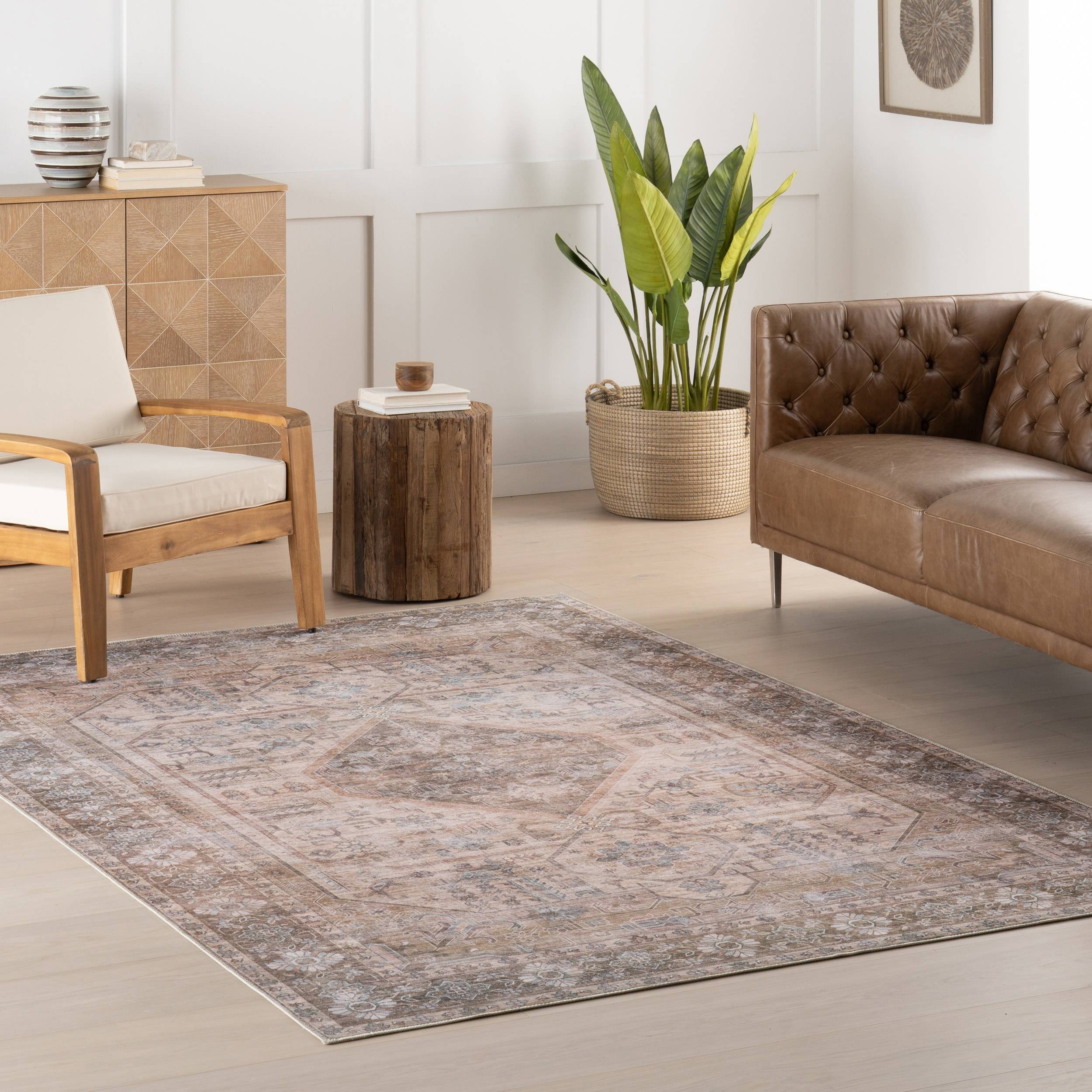 Nuloom Kalaya SplashGuard Machine 6ft x 9ft Light Area Rug Brown