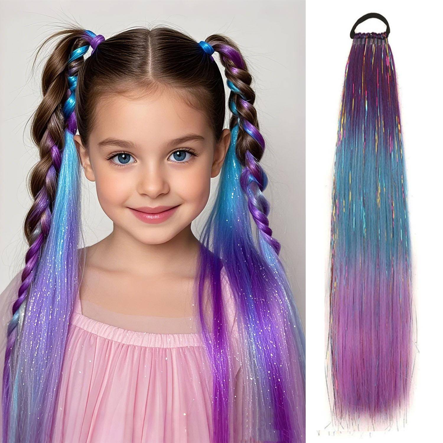 Extension de cheveux Extension Queue Cheveux Violet Bleu 24 Inches