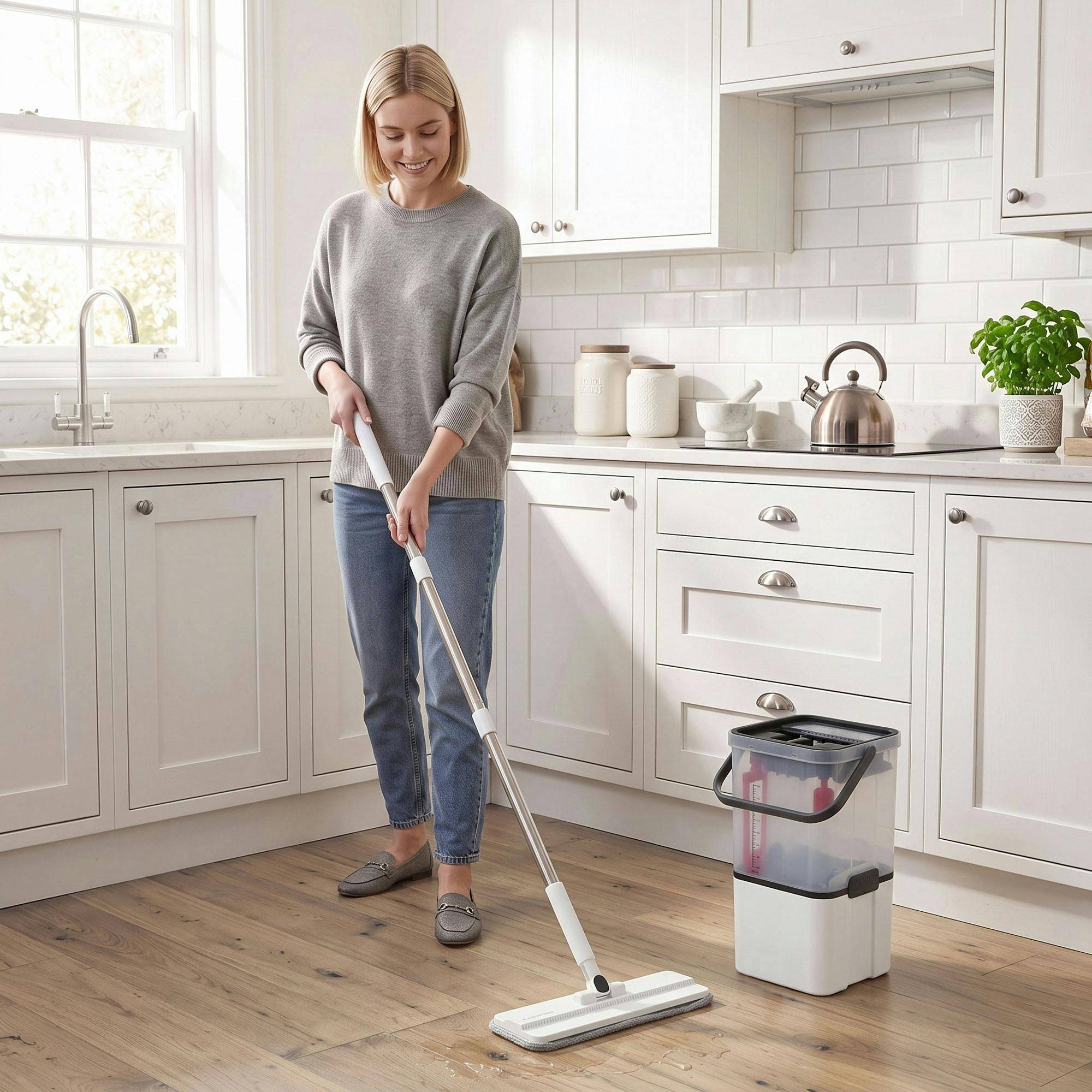 Homcom Compact Flat Mop and Bucket Set White