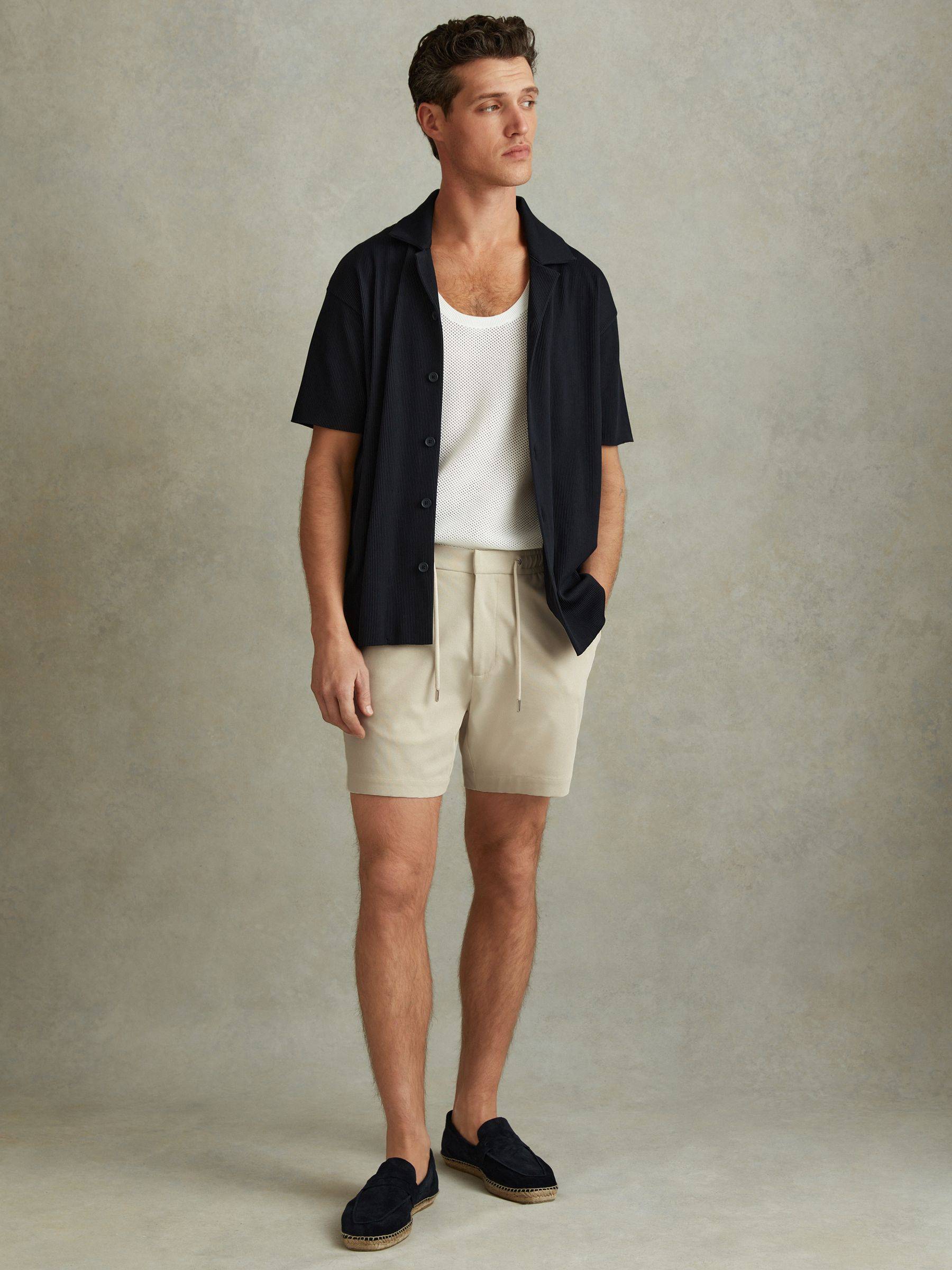 Reiss Stone Tavolla Textured Drawstring Shorts