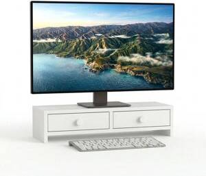 Monitor riser Northix White Monitor Riser With 2 Drawers
