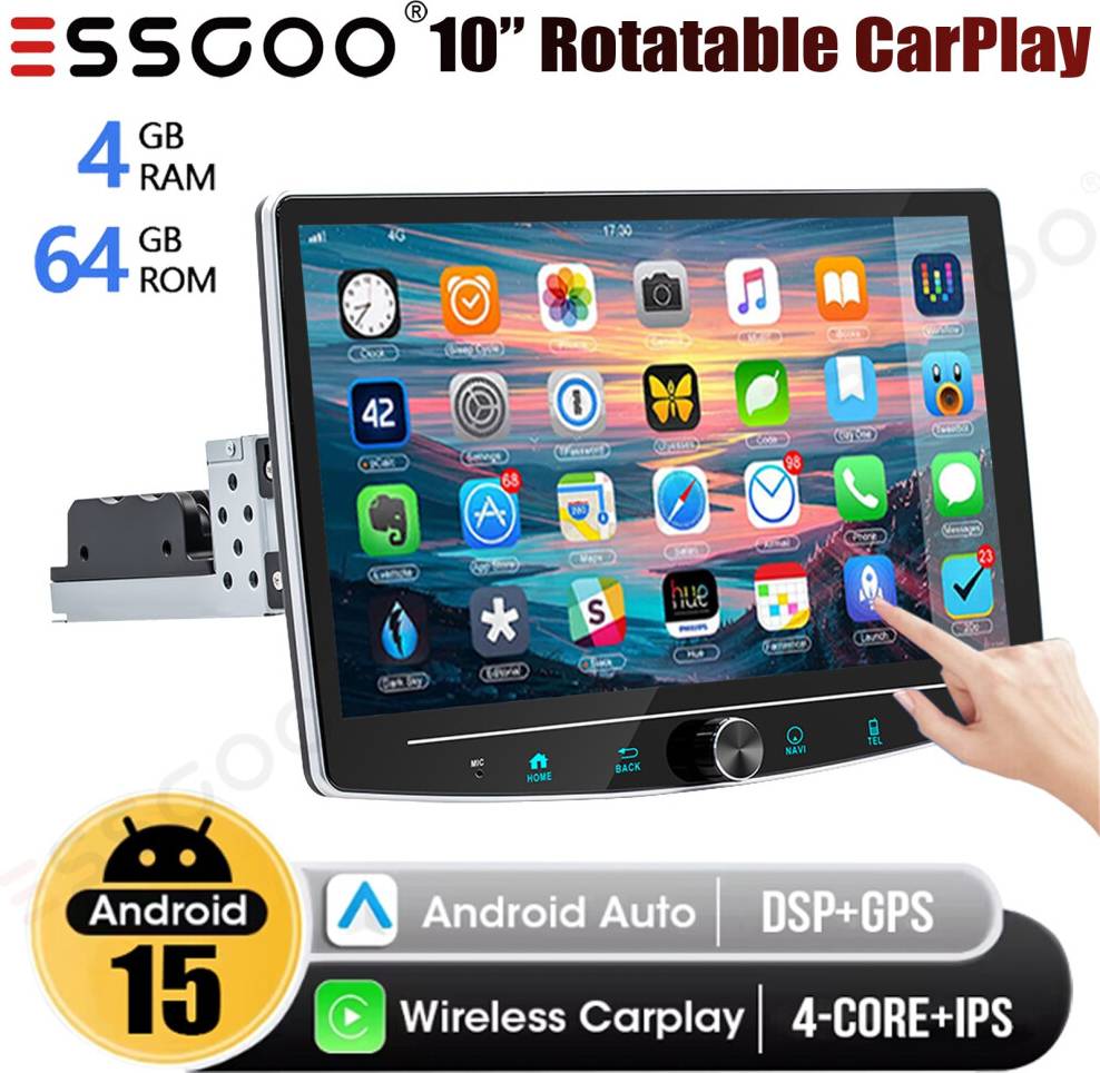 Essgoo 10 Inch Rotatable Screen Car Stereo