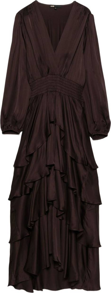 Maje V-Neck Ruffled Mini Dress - Brown