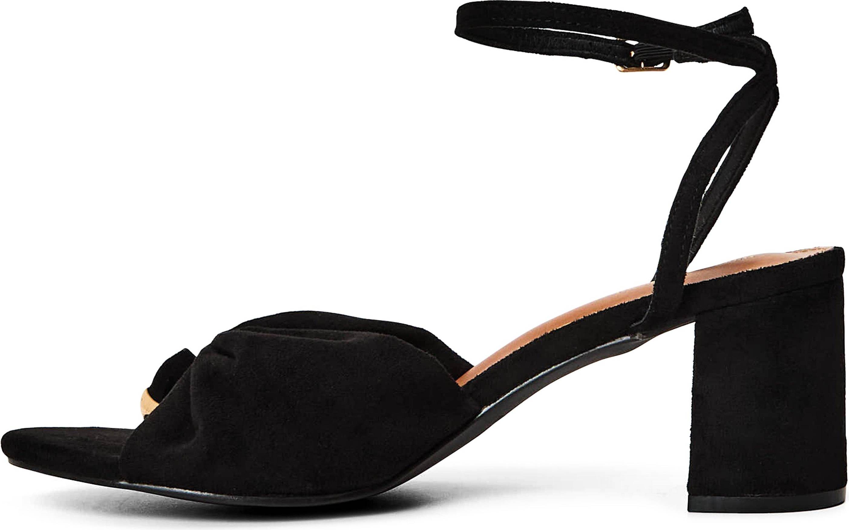 Block Heel Ruched Buckle Sandal