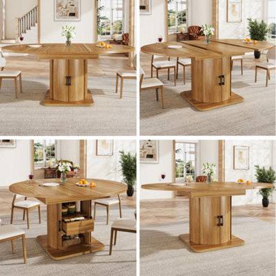 Matteo Lighting Extendable Round To Oval Dining Table With Drawers Dining Table