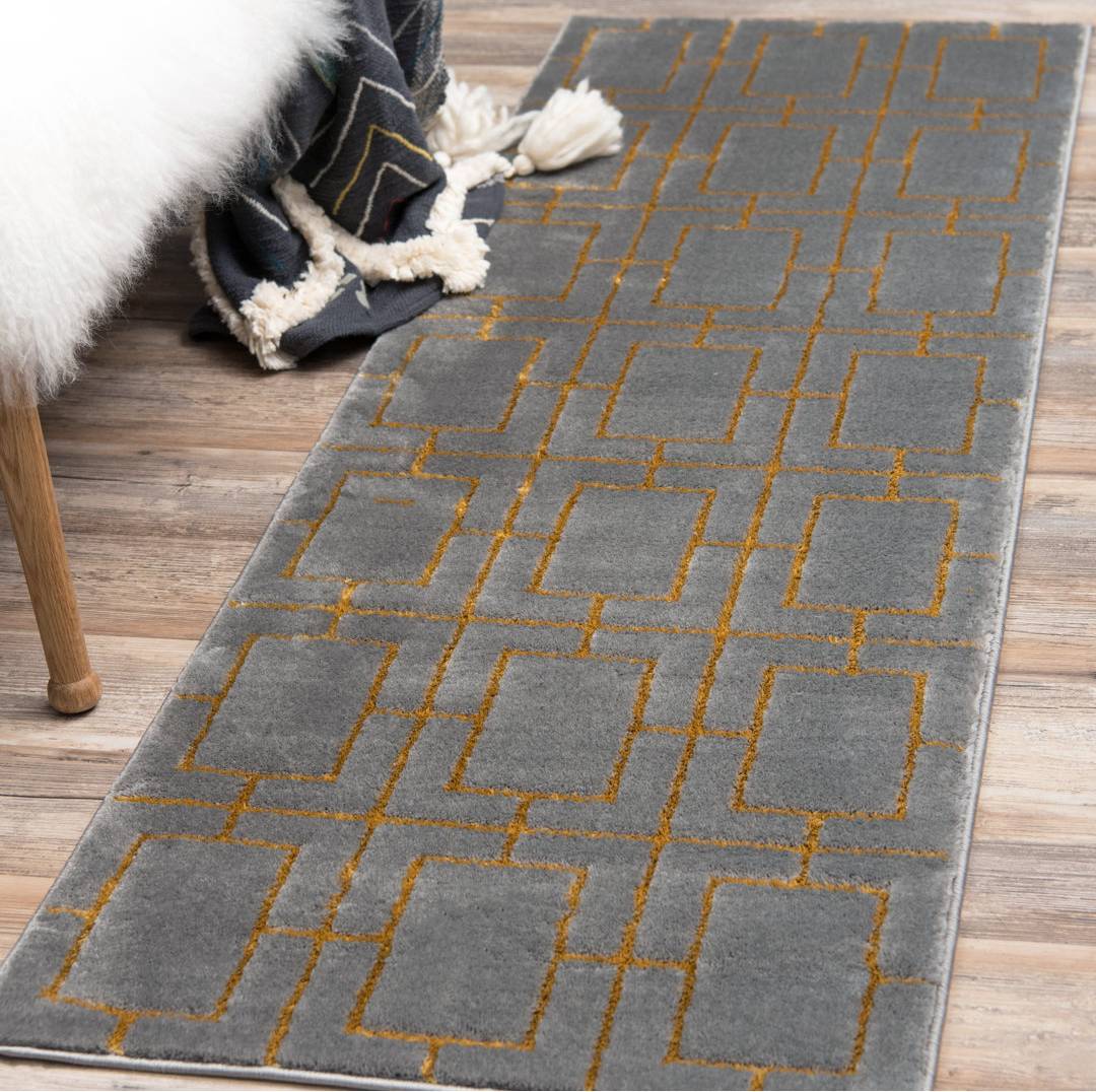 Blue Elephant Geometric Area Rug Gold cm