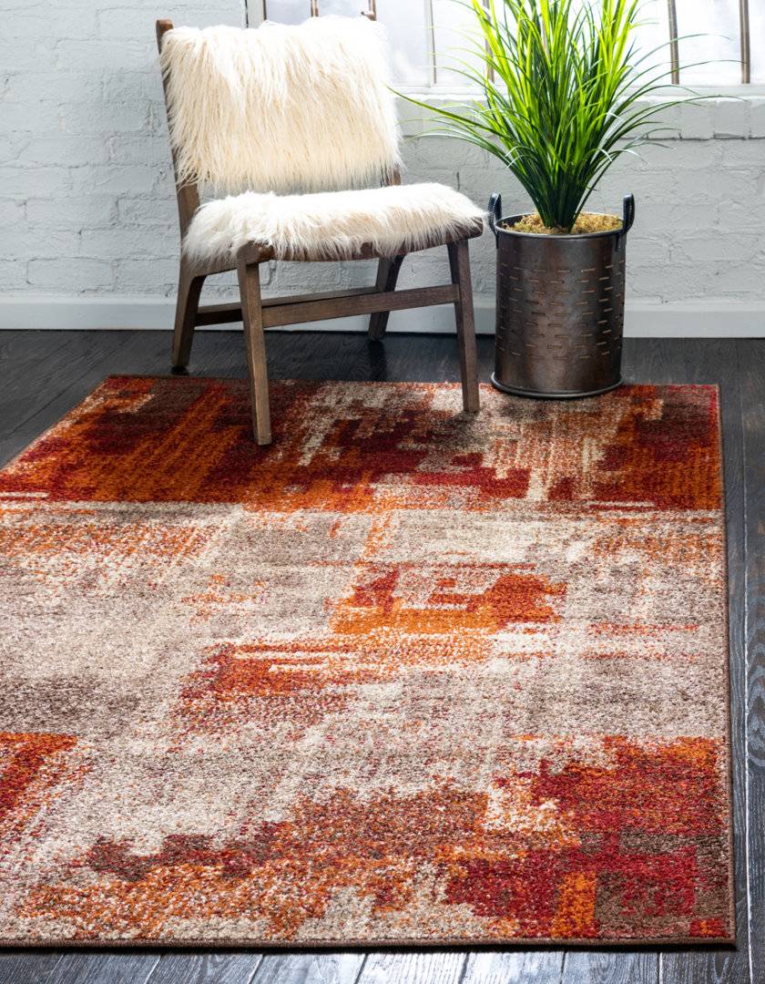 Blue Elephant Abstract Area Rug Orange cm