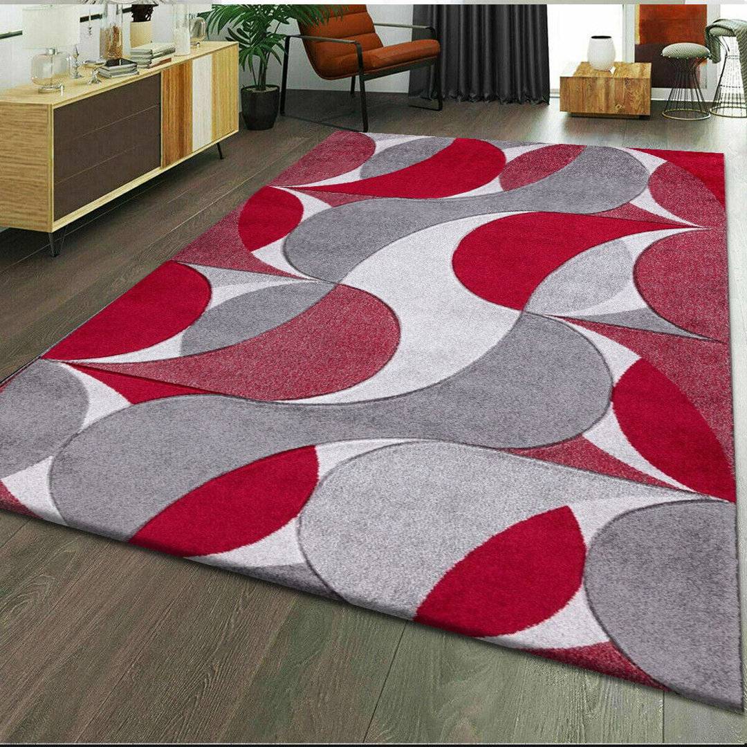 Brayden Studio Modern Geometric Area Rug Soft Machine Red cm
