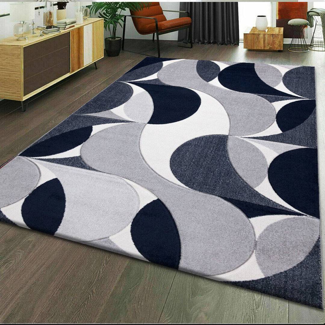 Brayden Studio Modern Geometric Area Rug Soft Machine Blue cm