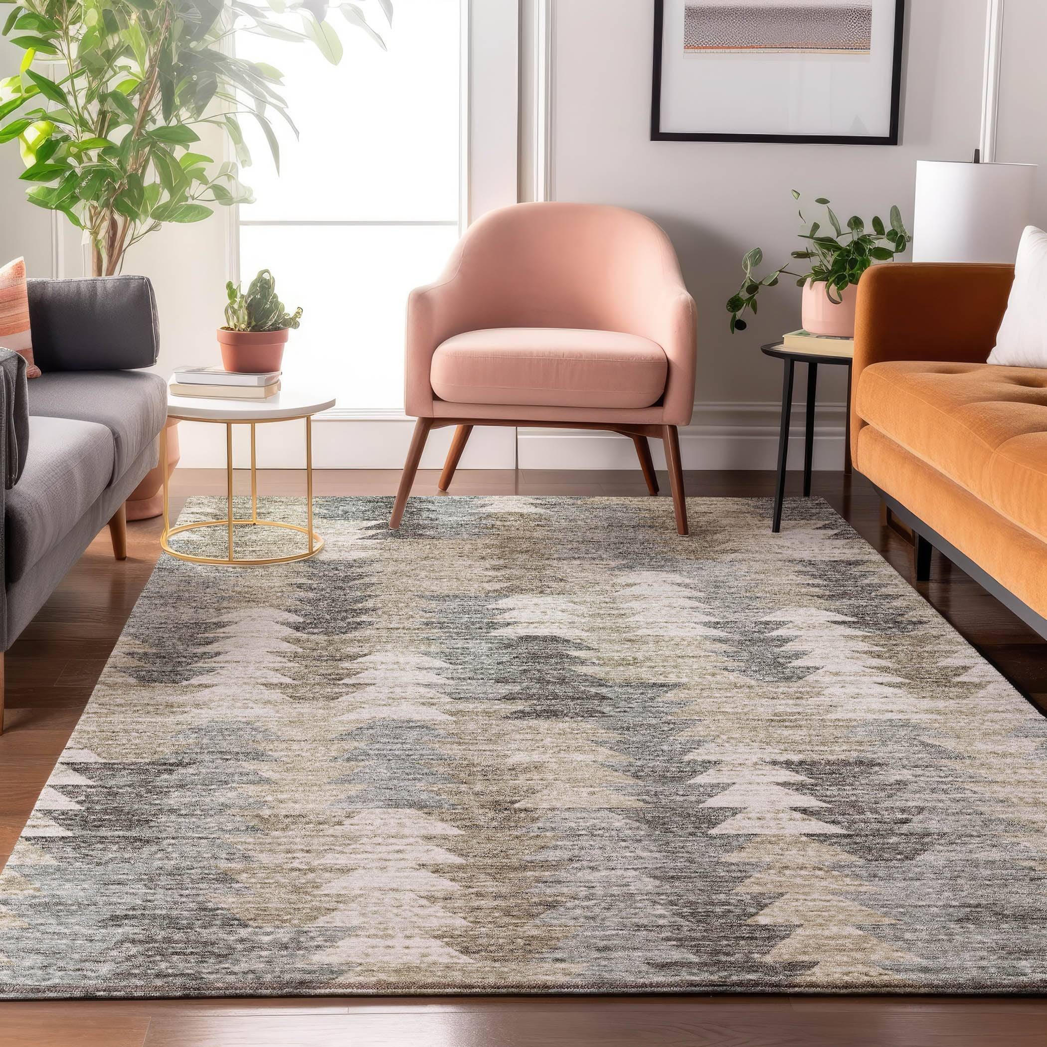 Addison Rugs Mayfield AMF632TP 7.5-ft x 5-ft Loomed Polyester Taupe Rectangular Indoor Geometric Machine Brown