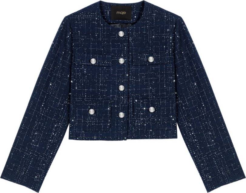 Maje Short Jacket With Patch Pockets - Blue