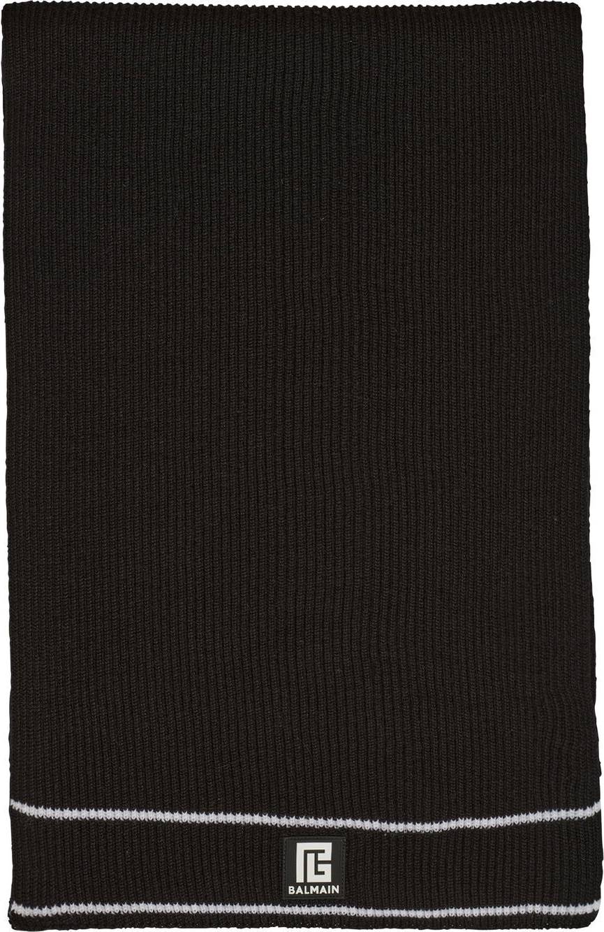 Balmain Logo Patch Ribbed Scarf Wool - Black