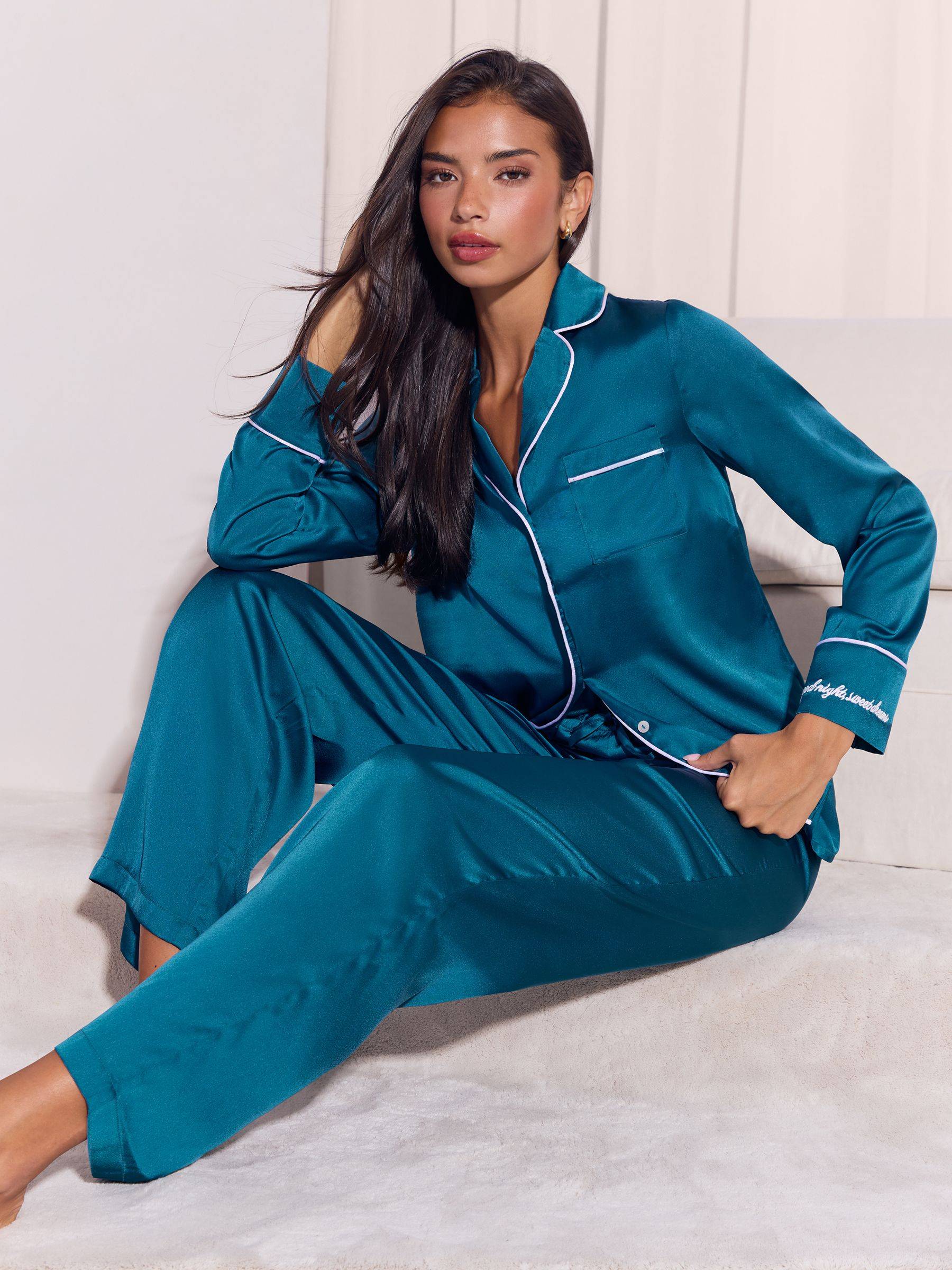 Lipsy Satin Button Down Pyjamas Set
