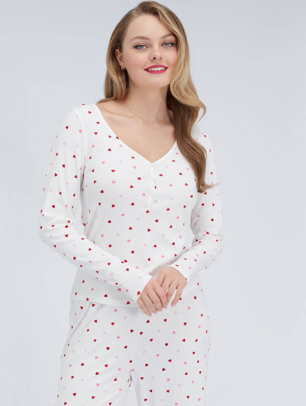 Boux Avenue Heart Ribbed Modal Pyjama Set - Ivory Mix