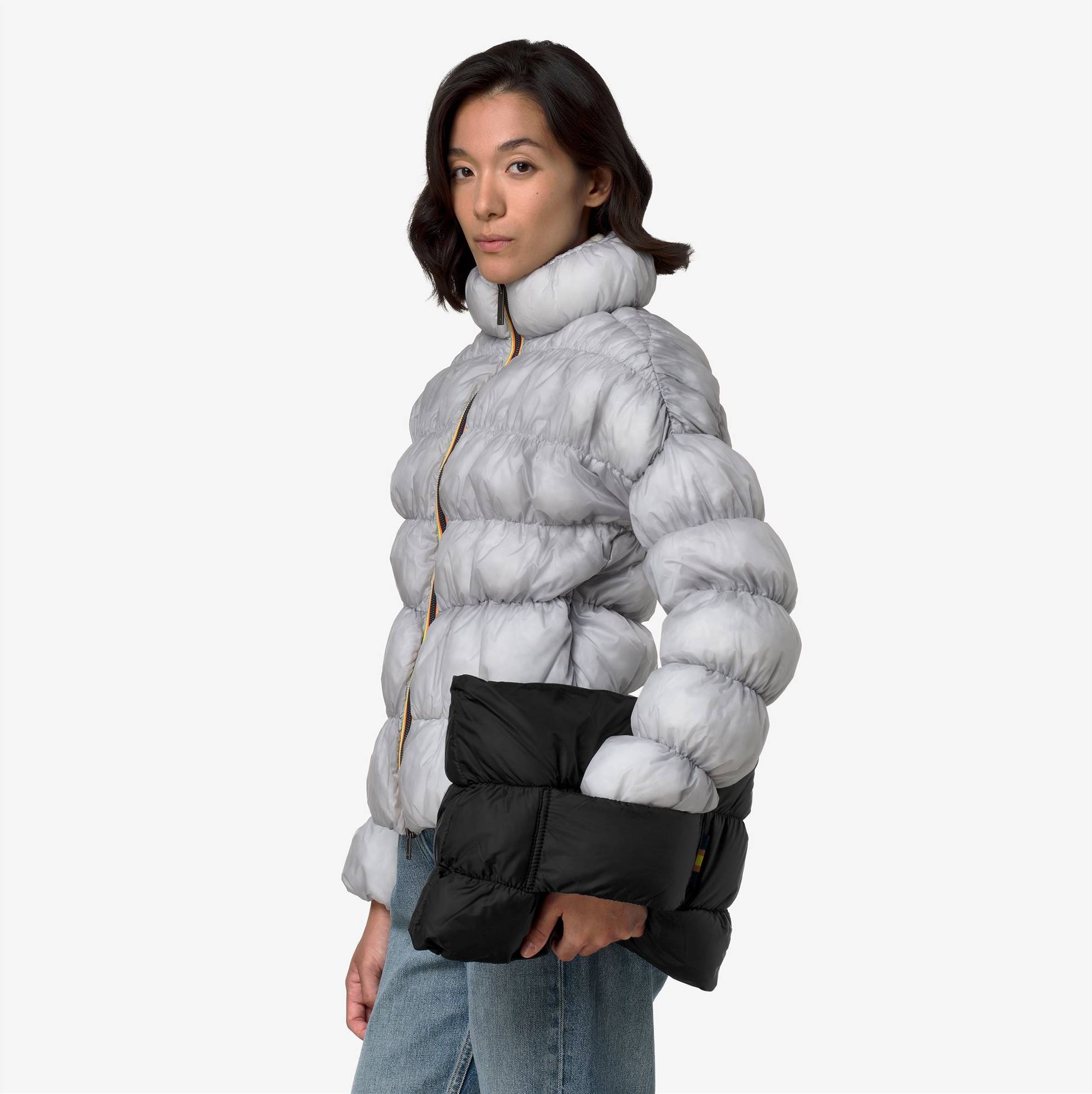 K-Way Matelis Maxi Ruffle Puffer Jacket - Grey