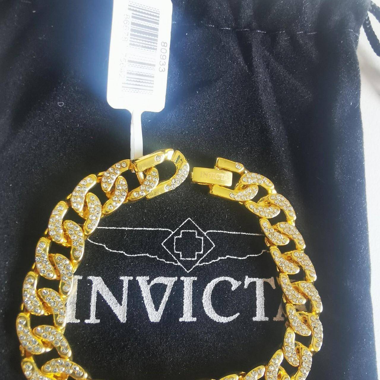 Invicta Gold Chain Bracelet With Rhinestones