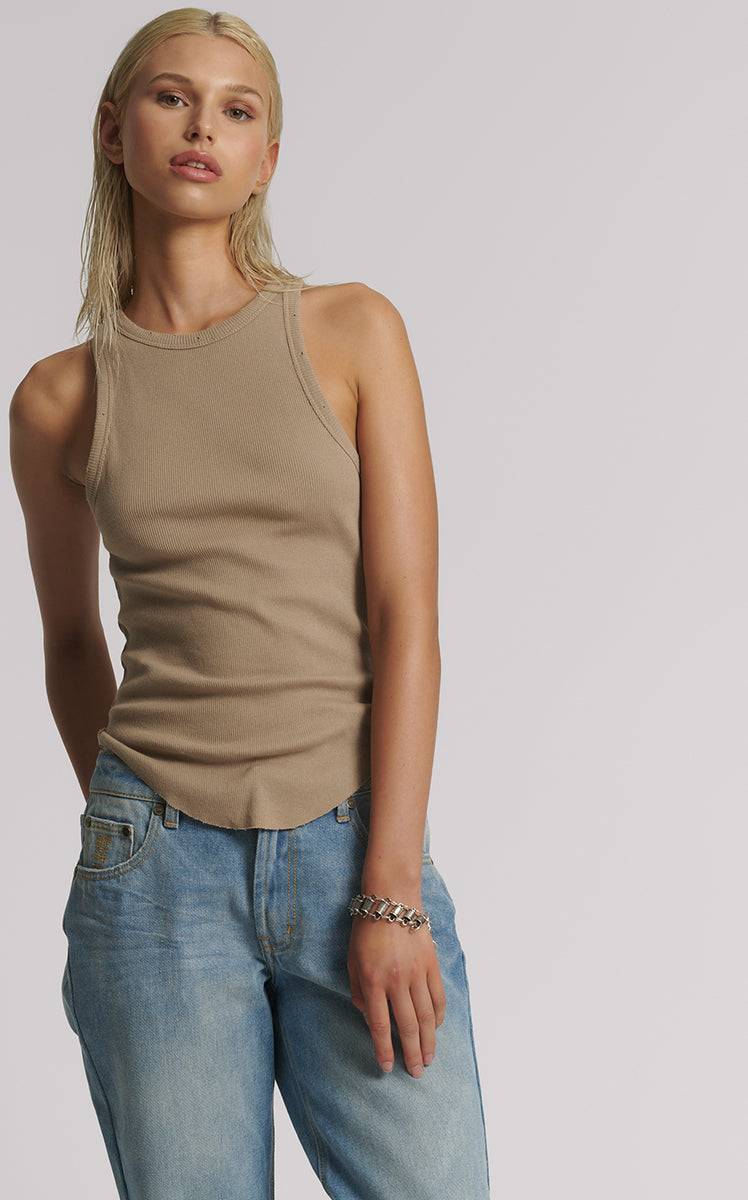One Teaspoon Distressed Ramone Rib Tank - Sand